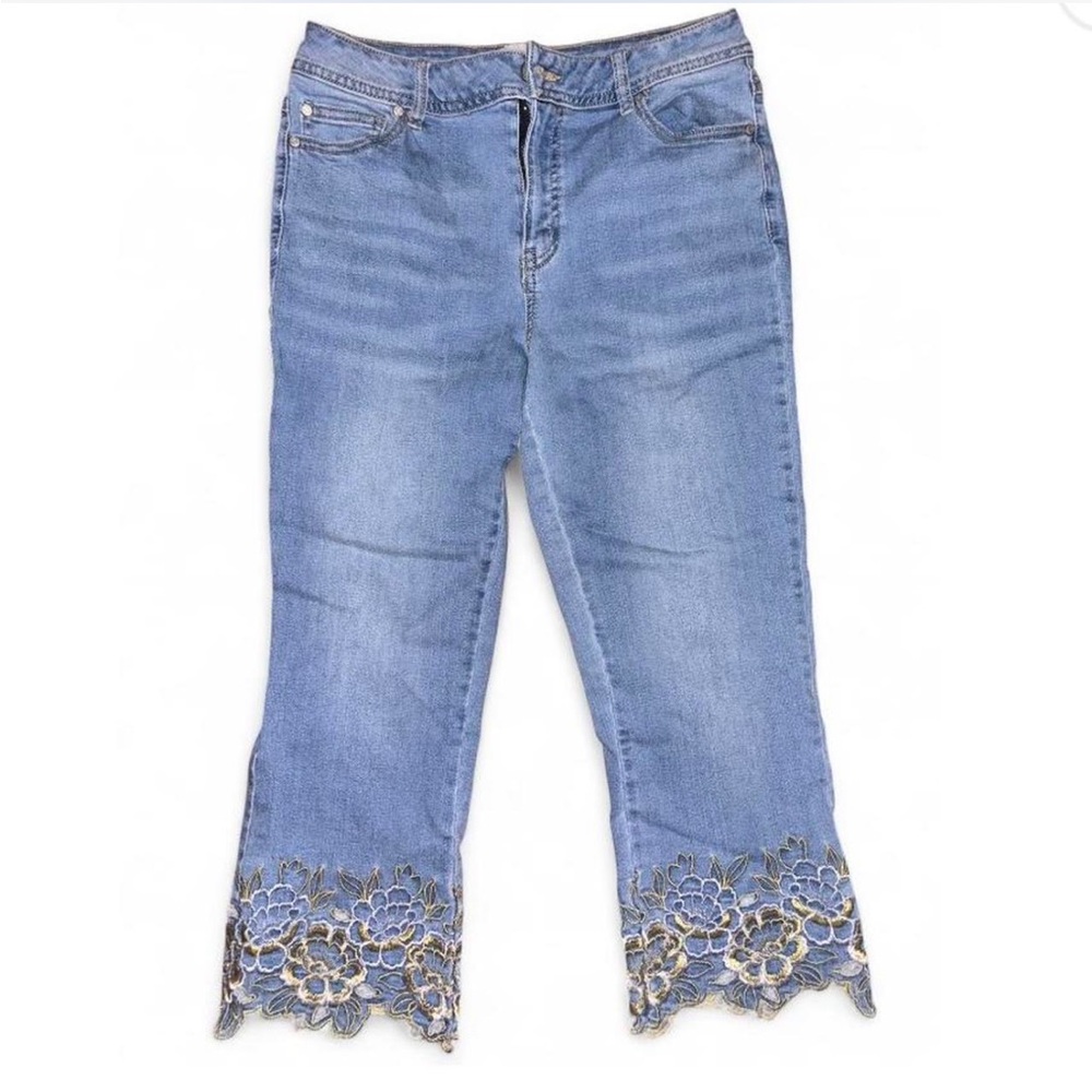 Women's Blue Jeans with flower Hem